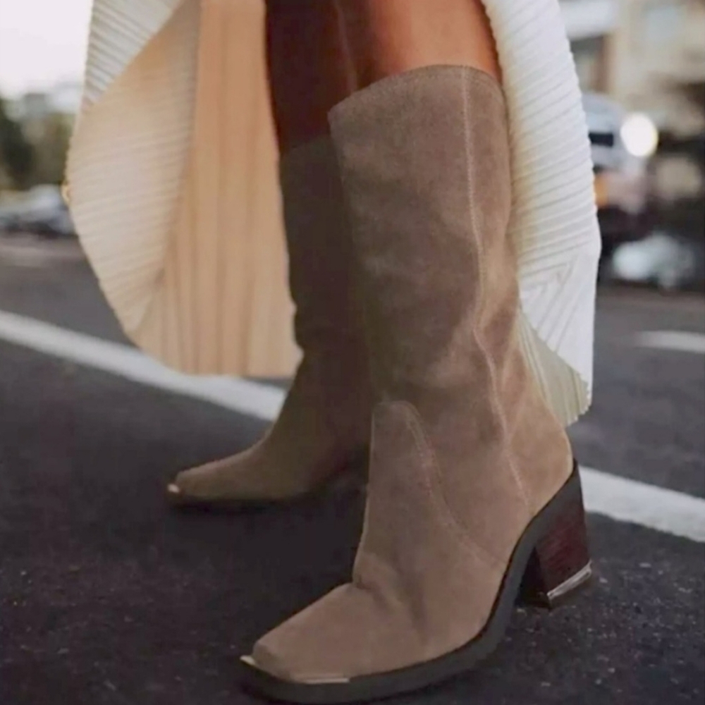 Vince Camuto boots women's 11M beige sand suede Babellie western cowgirl new